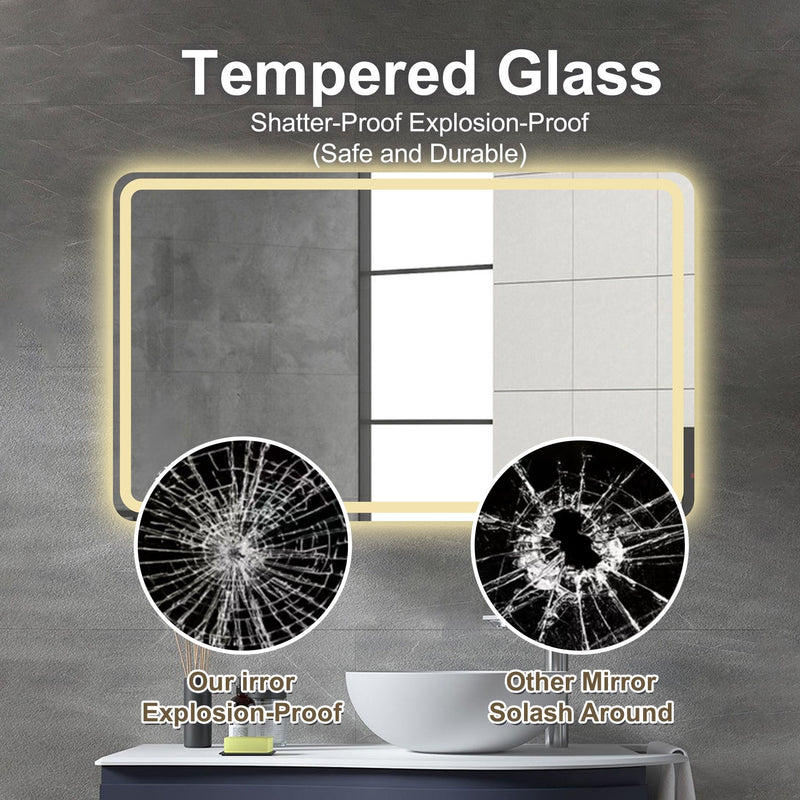 LED Bathroom Mirror Vanity Mirrors With Front Lights Wall Mounted Anti-Fog Frameless Make Up Mirror With Light Copper Free Silver Mirror Horizontal Or Vertical - Silver