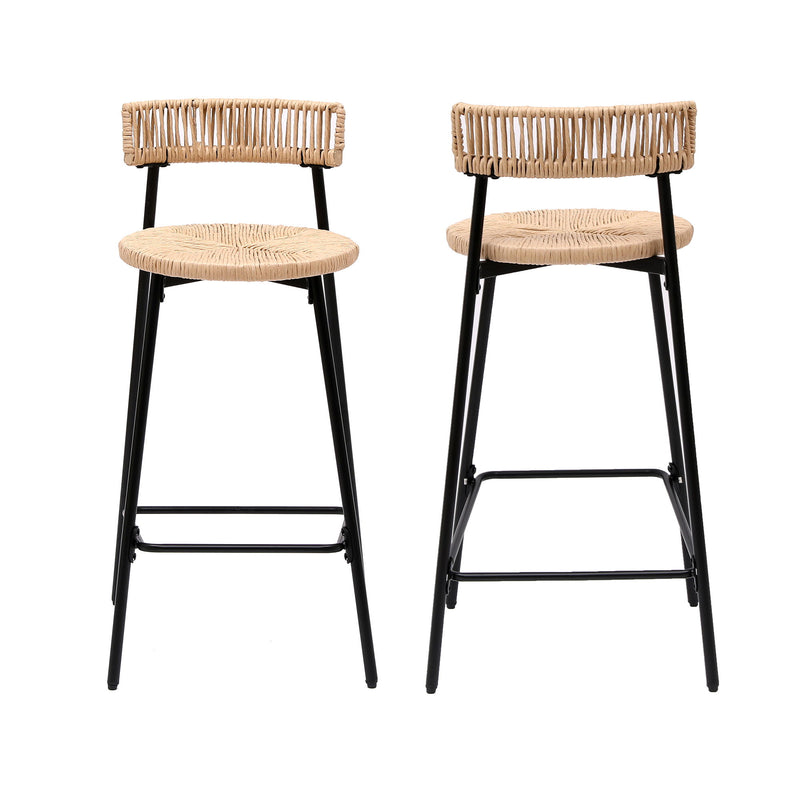 Boho Style Handwoven Paper Rope Counter Stools (Set of 2)