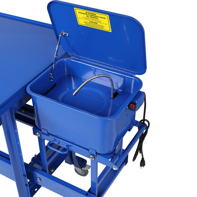 Mobile Tear Down Table With 3.5 Gallon Part Washer And 110V Pump - Blue