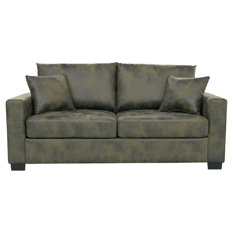2 Seater Sofa, 2 Throw Pillows For Living Room - Olive Green