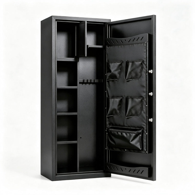 Rifle Safe, Biometric & Keypad Lock, Adjustable Gun Racks With Built In Alarm System
