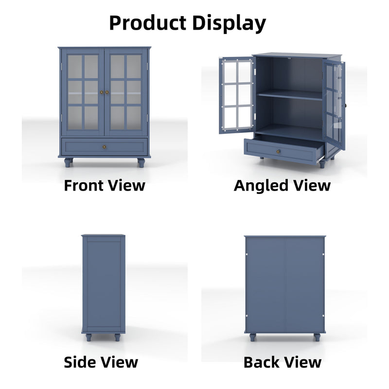 Minimalist Buffet Cabinet With Double Glass Doors And Drawer
