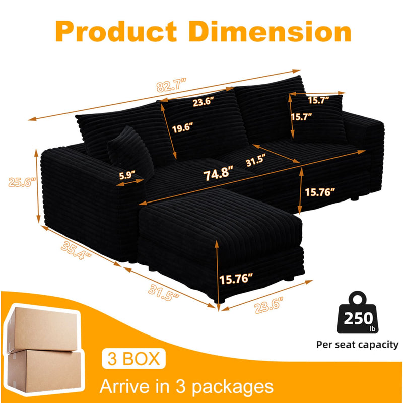 Deep Seat Convertible Sofa With Soft Pillows And Ottomans