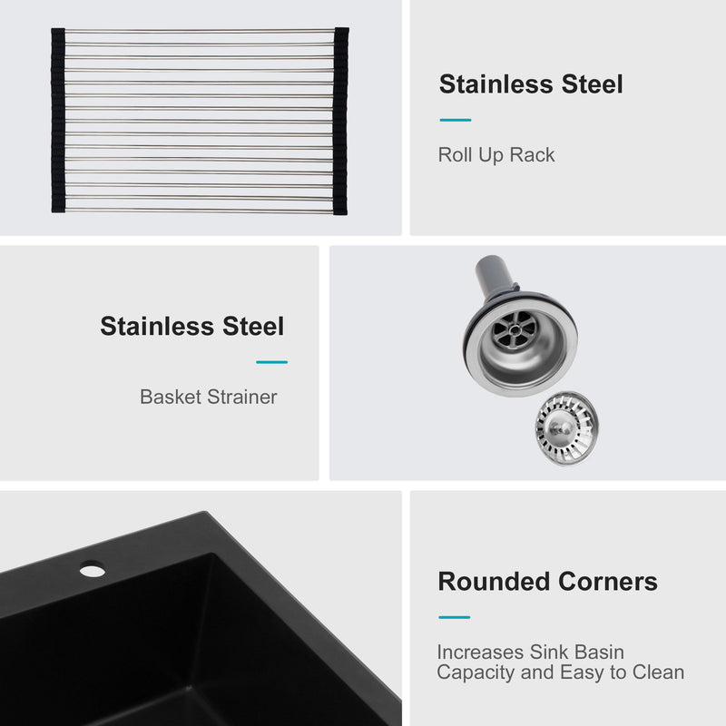 Quartz Kitchen Sink, Granite Composite, Drop In Sink With Durable Design