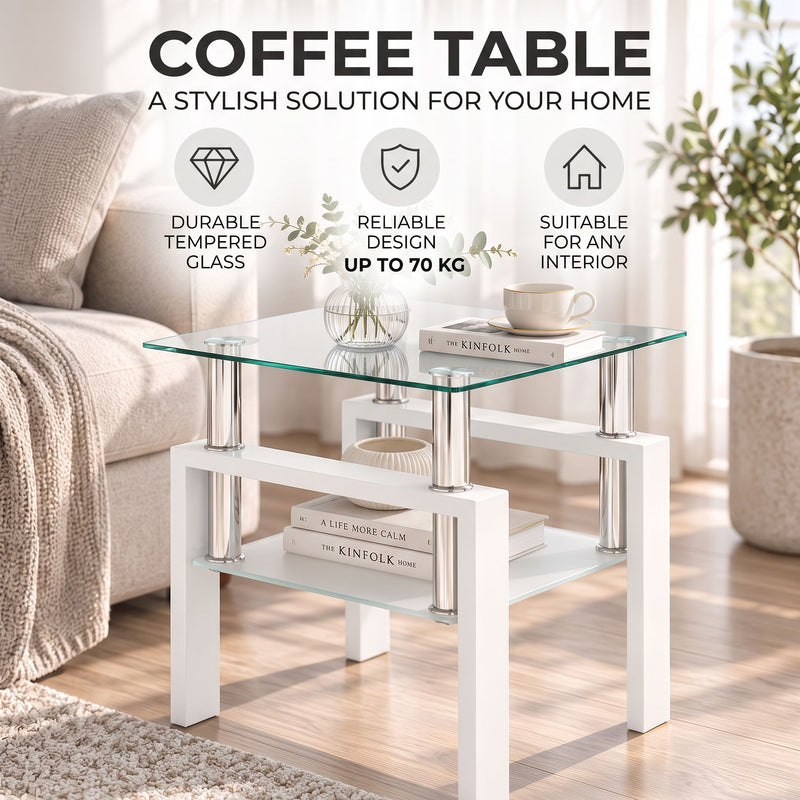 Modern Tempered Glass Tea Table, End Square Table For Living Room