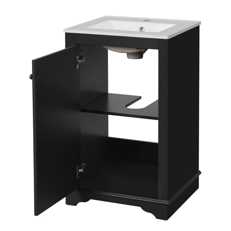 Bathroom Vanity With Sink, Freestanding Single Cabinet Set, Soft Close Door, Adjustable Shelf