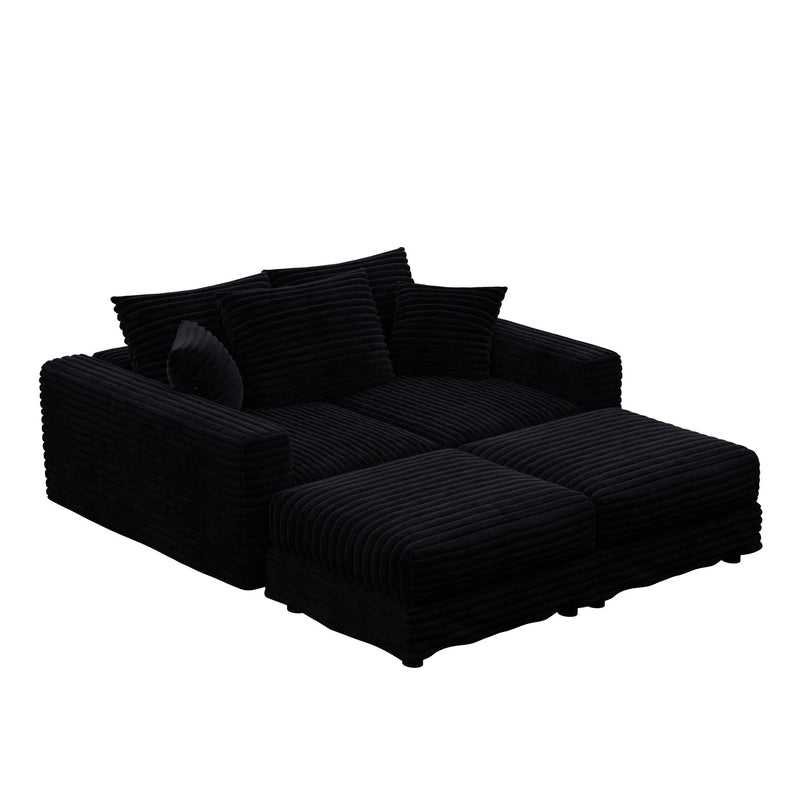 Deep Seat Convertible Sofa With Soft Pillows And Ottomans