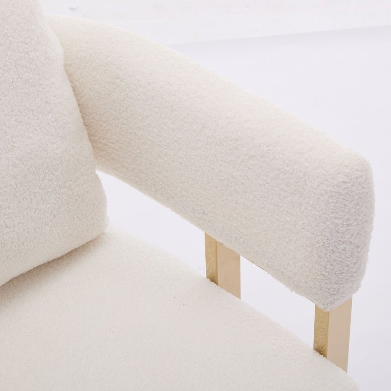 Modern Decorative Chair Teddy Fleece Upholstered And Metal Foot