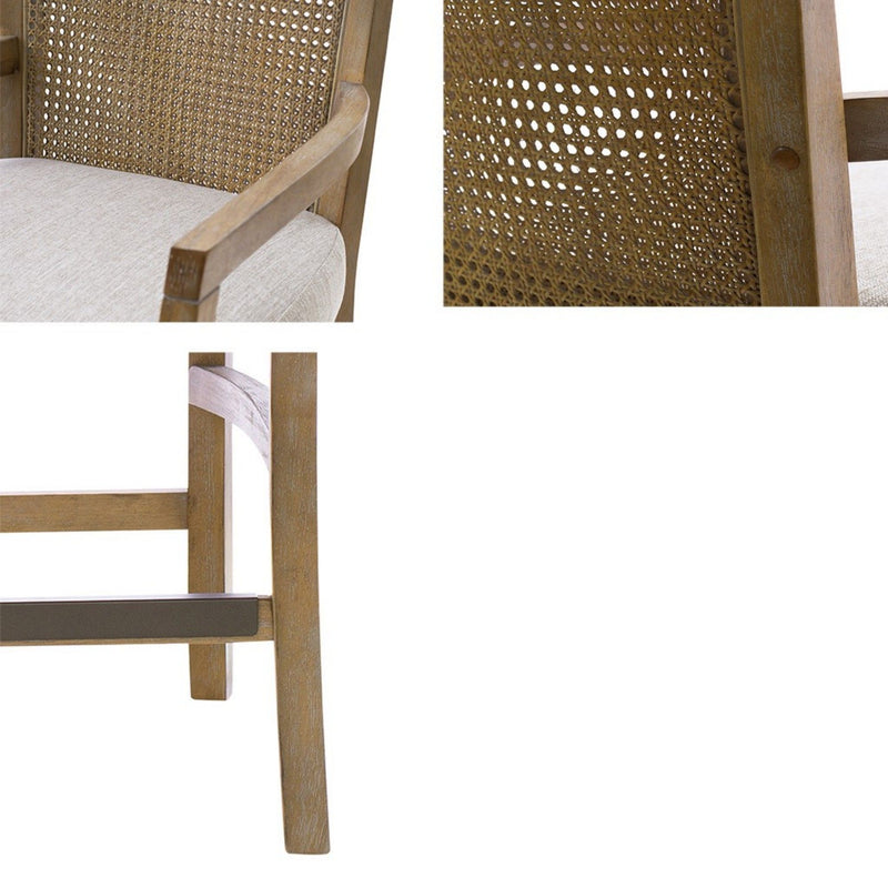 Cane Back Counter Stool With Upholstered Seat - Cream / Reclaimed Natural