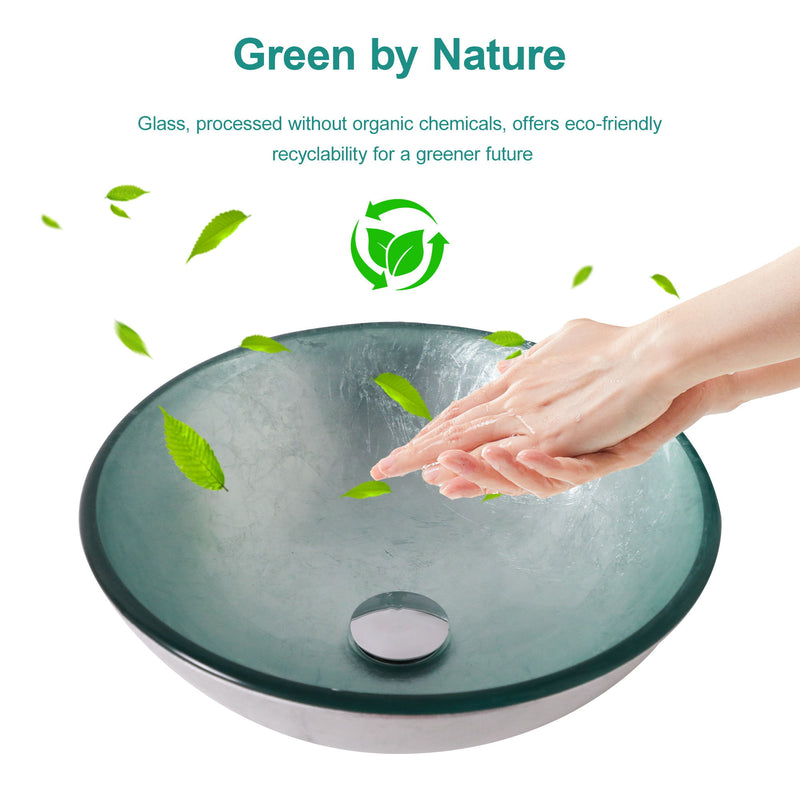 Artistic Tempered Glass Vessel Sink With Pop Up Drain