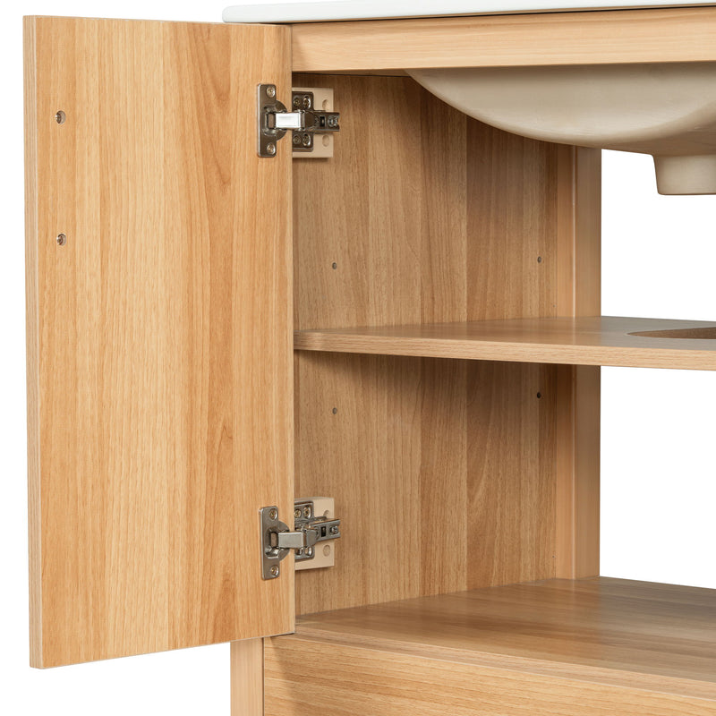 36" Bathroom Vanity, 2 Soft Close Doors, 4 Soft Close Drawers, Adjustable Shelf, Storage Cabinet - Acacia Wood