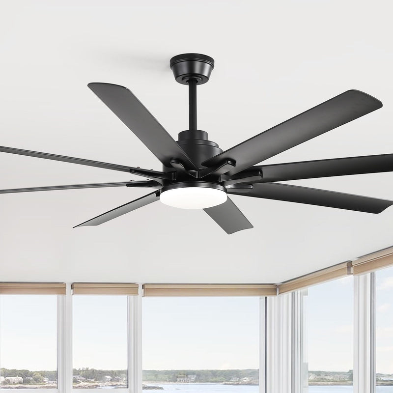 Ceiling Fan With Light 8 Blades, 18W LED 3 Color Dimmable Light, For Living Room & Bedroom - Matte Black
