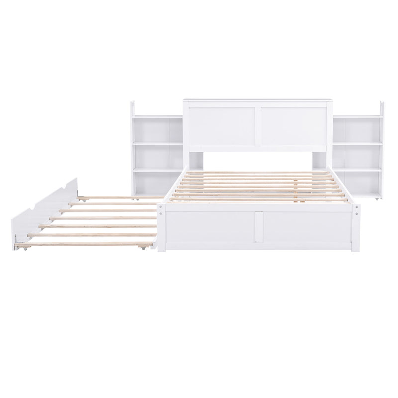 Storage Platform Bed With Pull Out Shelves And Trundle