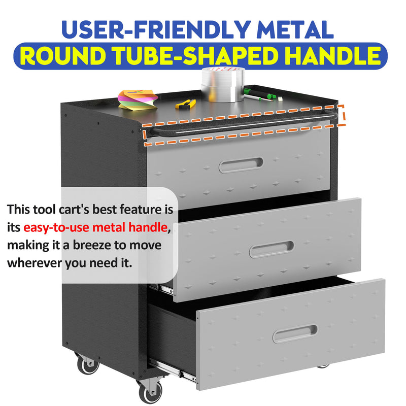 Heavy Duty Metal Storage Cabinet With Wheels 3 Drawer Tool Cabinet For Garage, Office, And Home Organizer Solutions