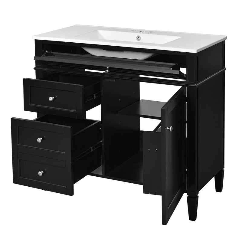 Bathroom Vanity With Mirror Cabinet, Single Sink With 2 Soft Closing Doors And 4 Drawers