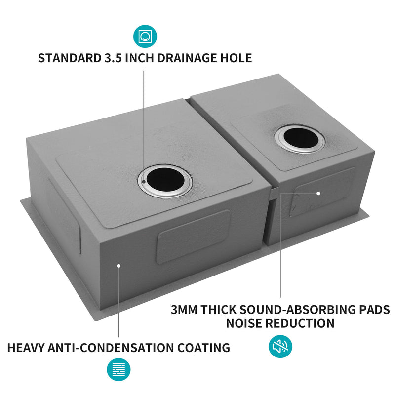 Modern Double Bowl Undermount Kitchen Sink 50 / 50 Design Stainless Steel