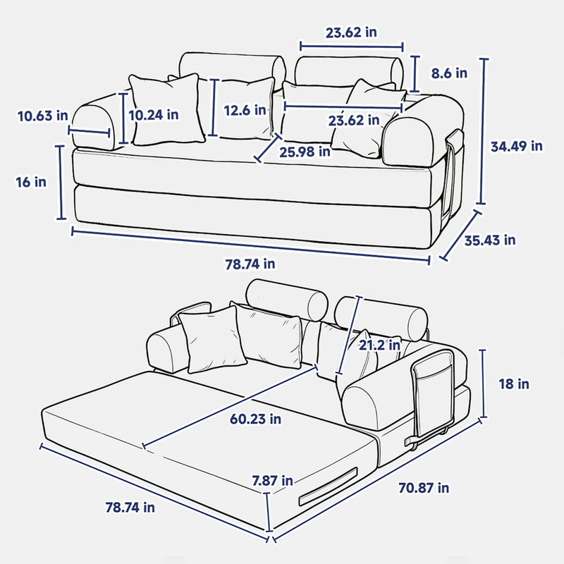 Pop Graffiti Printed Convertible Sleeper Sofa Bed, Foldable Multi Functional Couch For Living Room - White