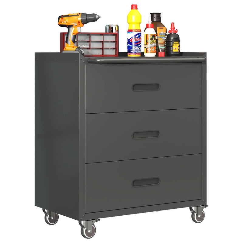 Heavy Duty Metal Storage Cabinet With Wheels 3 Drawer Tool Cabinet For Garage, Office, And Home Organizer Solutions