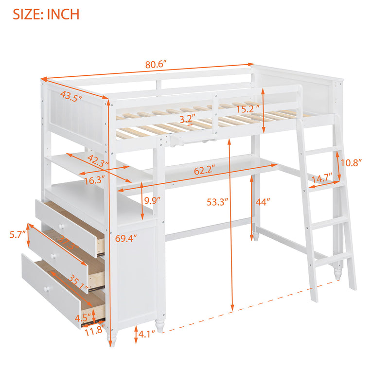 Loft Bed With Drawers With Desk And Shelves