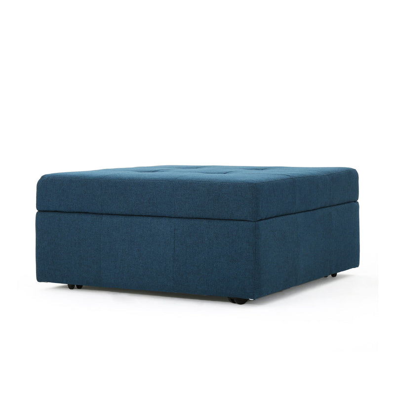 Flip Top Ottoman With Tufted Waffle Stitch And Rolling Casters - Navy Blue