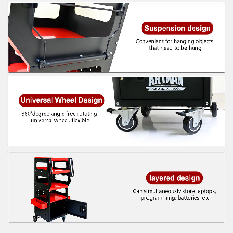 4 Level Multi Purpose Trolley For Diagnostics - Black / Red