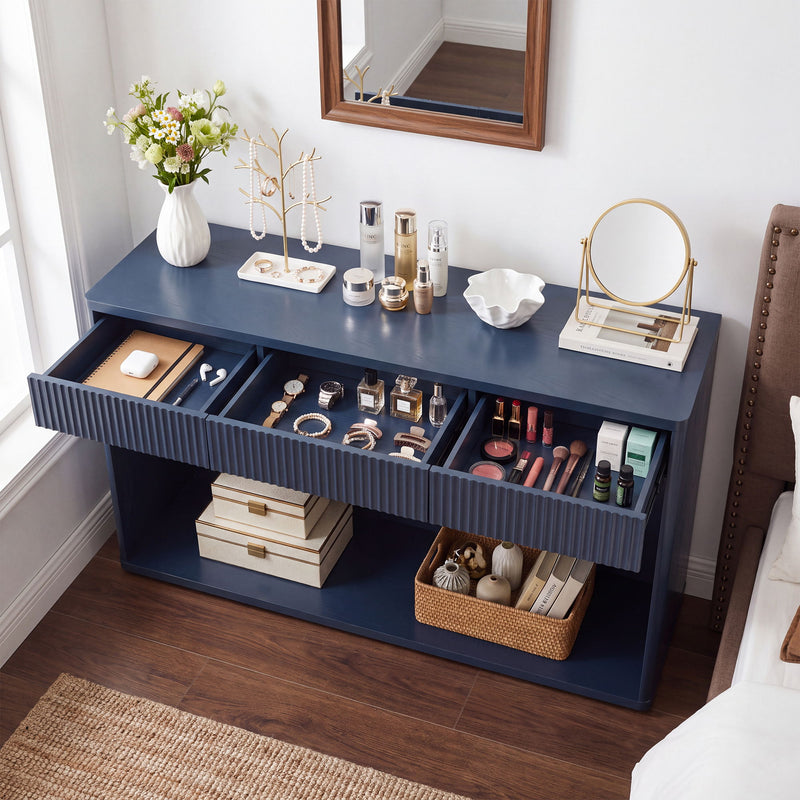Fluted Console Table With 3 Drawers, Long Sofa Table Behind Couch For Living Room