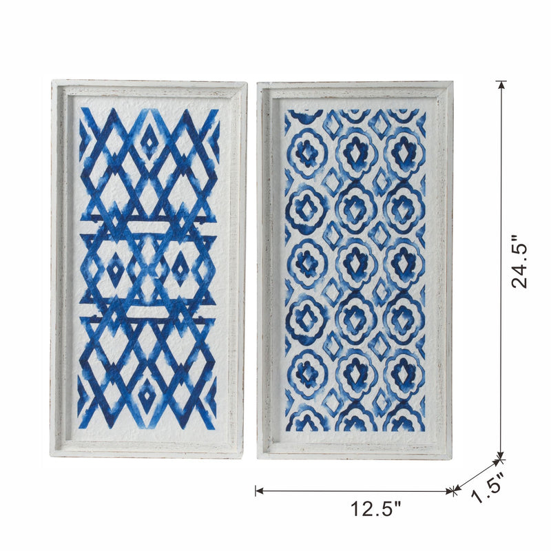 Hanging Sculptures, Modern Wall Art Decor (Set of 2) - White / Blue
