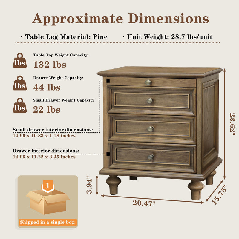 Nightstands With 4 Drawer, Storage End Table With Hidden Pull Out Shelf