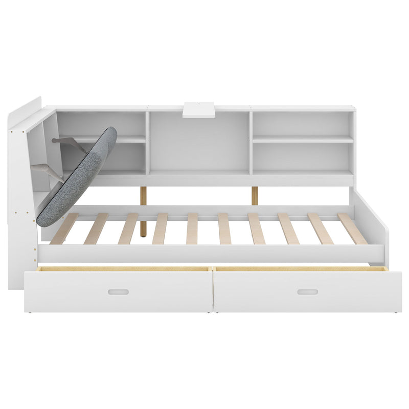 Platform Bed With Storage Headboard, Shelves And 2 Drawers