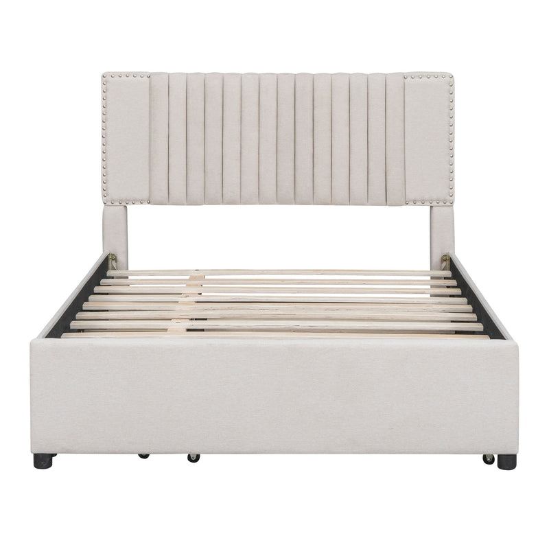 Upholstered Platform Bed With Drawers, Classic Headboard Design