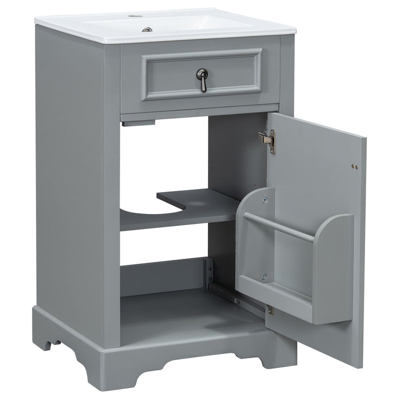 Elegant Bathroom Vanity With Ceramic Sink, Soft Close Door, Adjustable Shelf