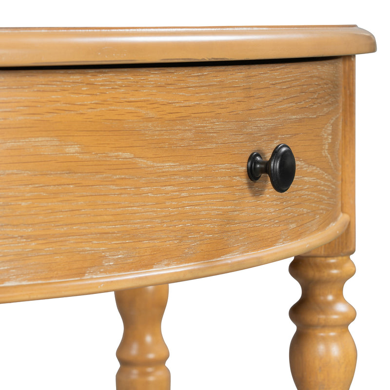 Half Moon Console Table With Drawer & Shelf