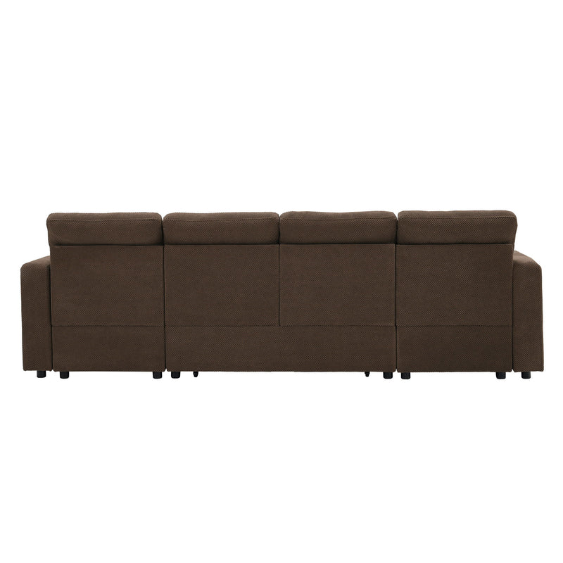 Convertible Sectional Sofa With Storage Chaise, Cup Holders And Pull Out Sleeper