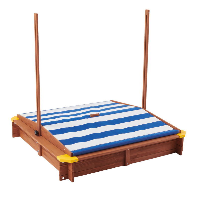 Kids Sandbox With Cover, Sand Box With Adjustable Canopy, Large Outdoor Cedar Sandpit For Backyard Play - Reddish Brown