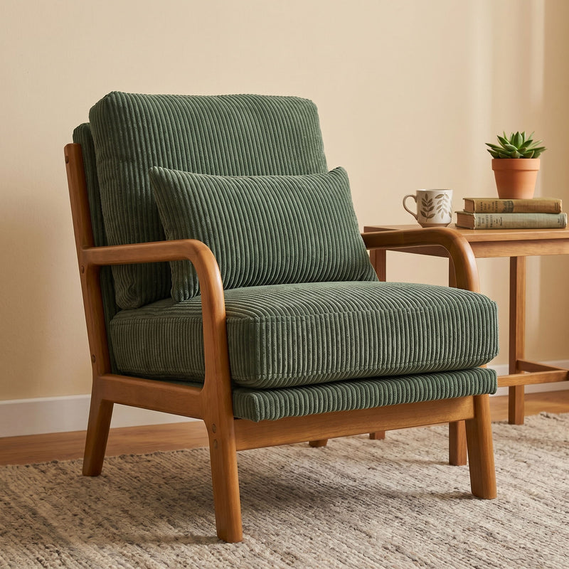 Upholstered Armchair With Back Support Pillow
