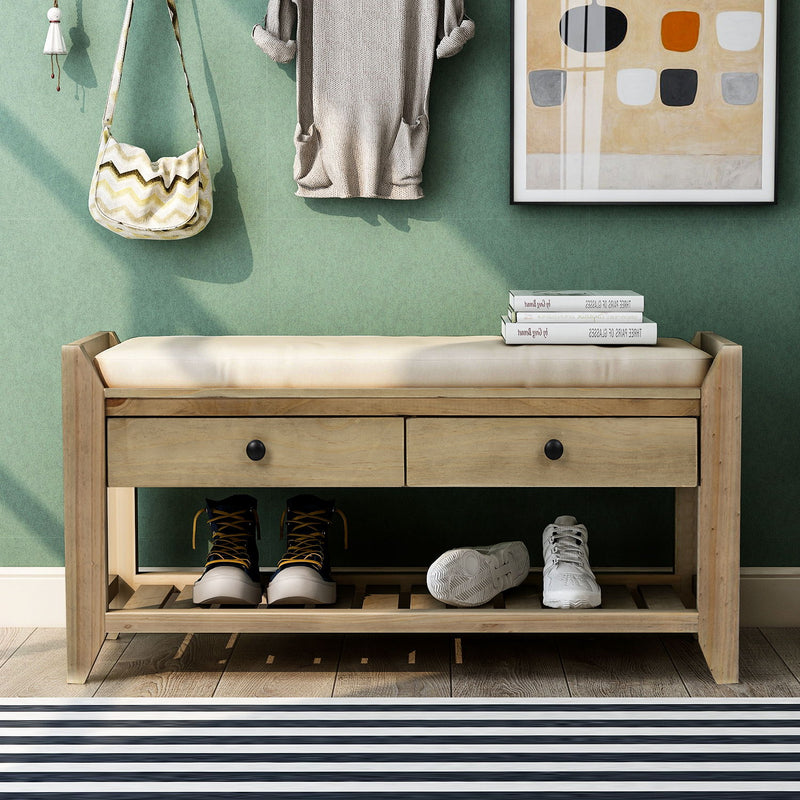Shoe Rack With Cushioned Seat And Drawers Multipurpose Entryway Storage Bench Wash - Gray Wash