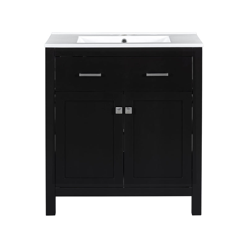 Bathroom Vanity With Ceramic Sink, Modern Single Bathroom Cabinet With 2 Doors And A Shelf, Soft Close Doors