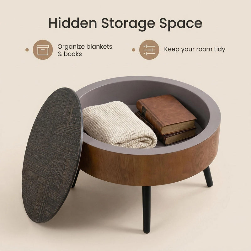Round Coffee Table With Storage Function For Living Rooms