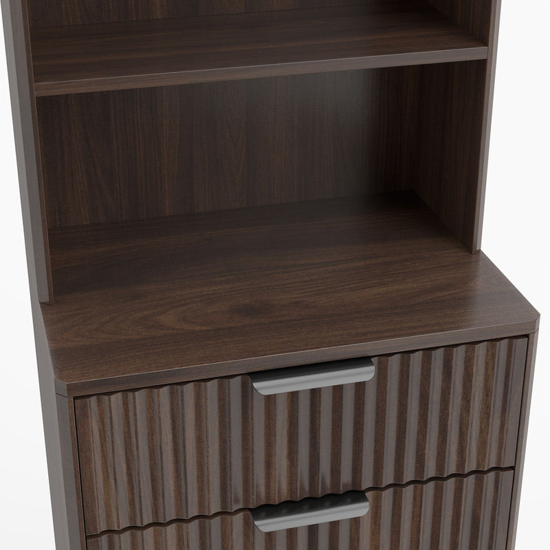 Tall Narrow Fluted Storage Cabinet With Trash Bin Compartment For Kitchen (Trash Can Not Included)