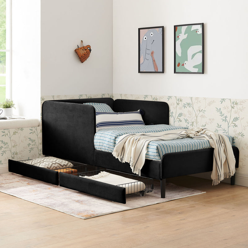 Upholstered Platform Bed Frame With 2 Storage Drawers And Adjustable Sofa Bed