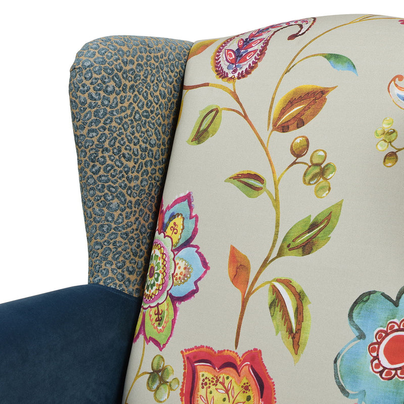 Anya - Boho Chic Wingback Accent Arm Chair - Floral / Leopard / Blue Teal / Yellow Gold
