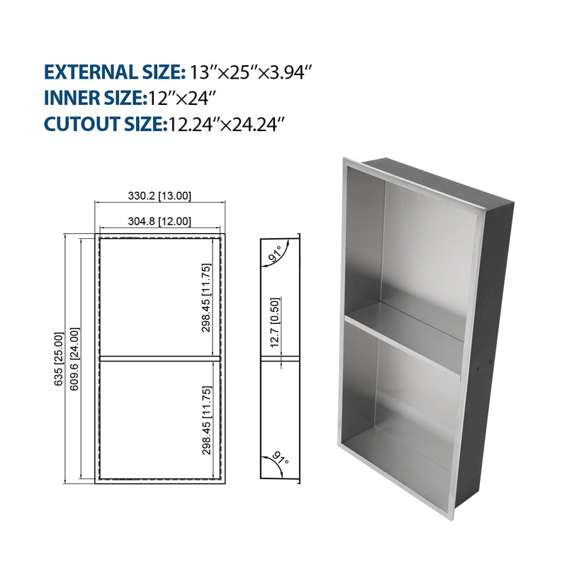 Modern Stainless Steel Shower Niche Double Shelf For Bathroom