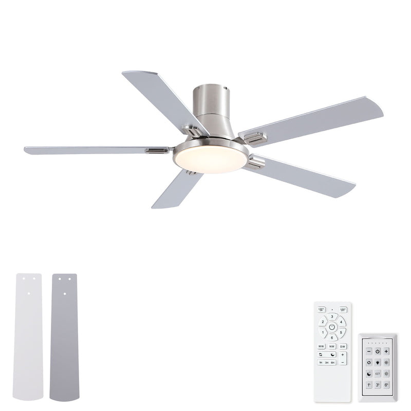 Flush Mount Ceiling Fans With LED Light And Remote Control, 5 Blades
