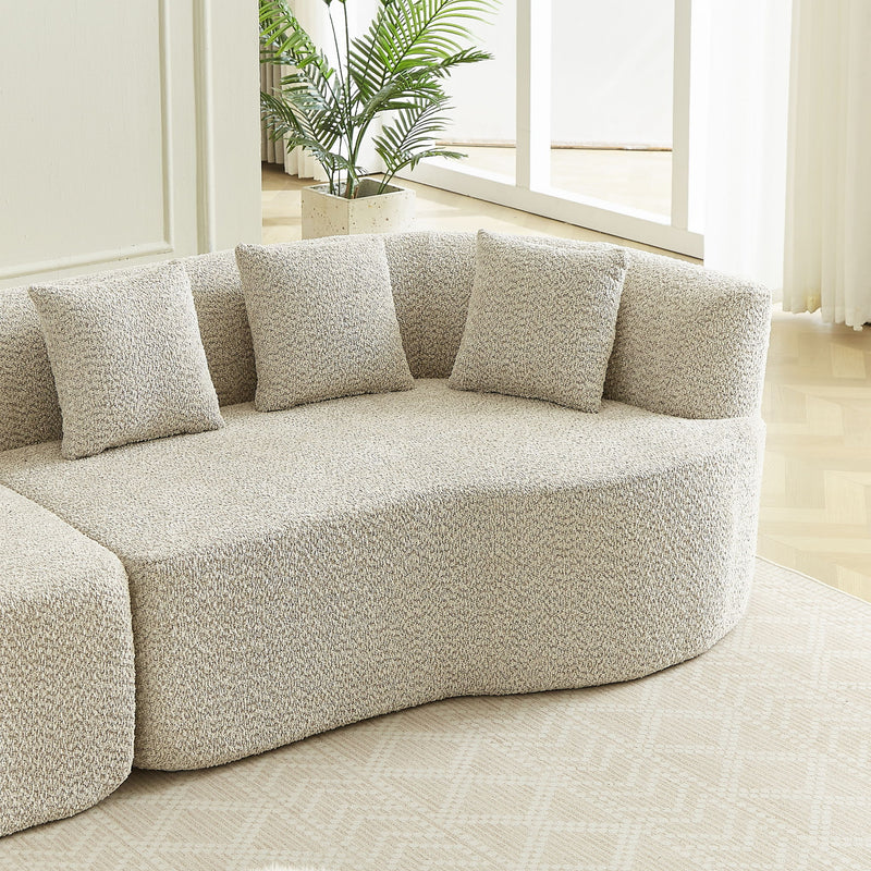 Curved Sectional Oversized Bone Free Cloud Sofa With 6 Pillows, 4 Seater With Deep Seat - Light Khaki