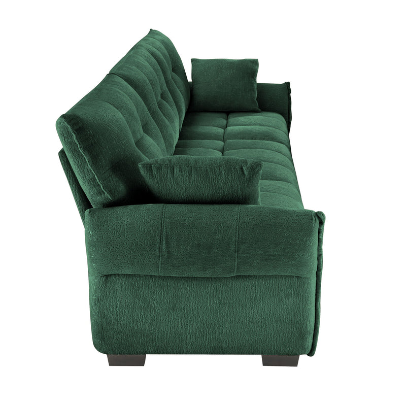 Elegant 3 Seater Sofa Set & Pillows Frame, High Rebound Cushions - Textured Green