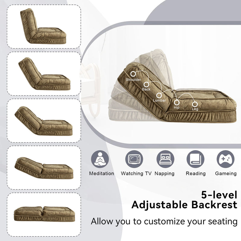 Upholstered Human Dog Bed And Pets, Bean Bag Floor Sofa With Massage Pillow, 5 Adjustable Positions & 2 Soft Pillows