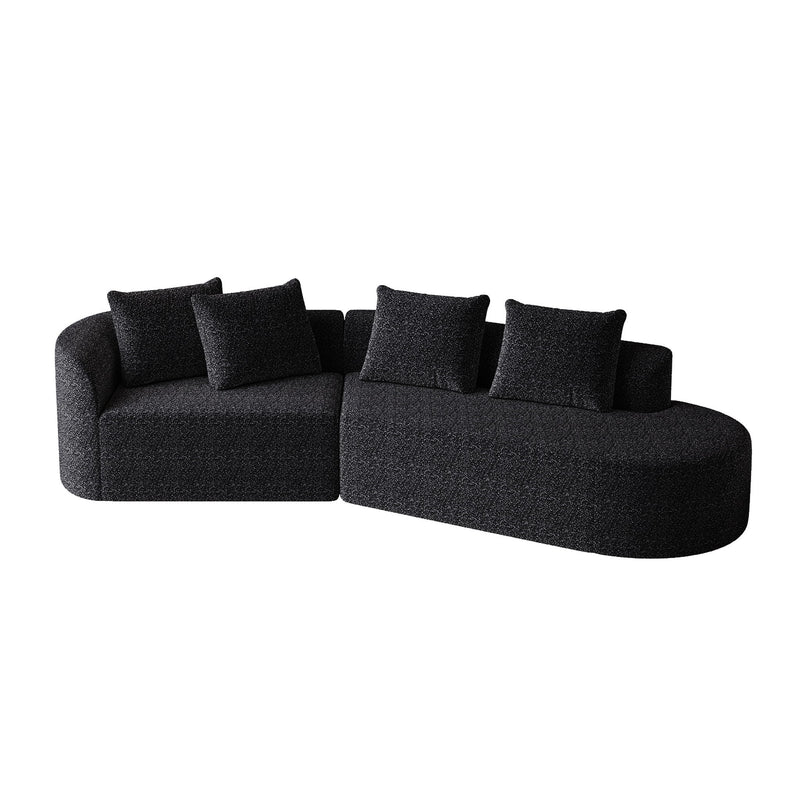 Upholstered Oversized Sectional Sofa, 4 Seater Extra Deep & Wide Curved Cloud Couch With 4 Throw Pillows For Living Room - Black
