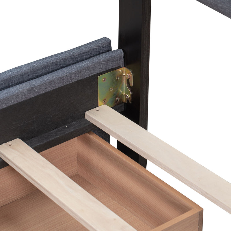 Upholstered Platform Bed With Classic Headboard And Drawers, No Box Spring Needed