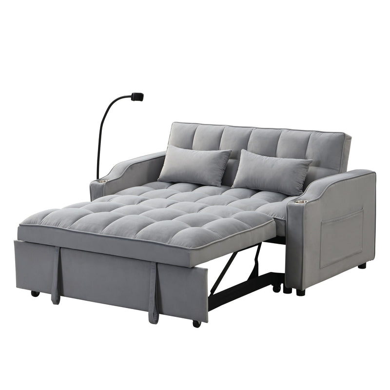 Modern Loveseat With Pullout Bed, Adjustable Reclining Backrest