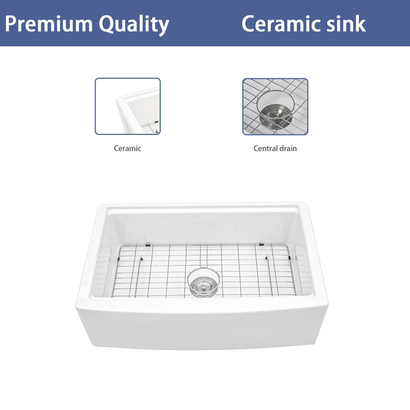 Classic Ceramic Farmhouse Sink Workstation Single Bowl With Durable Finish